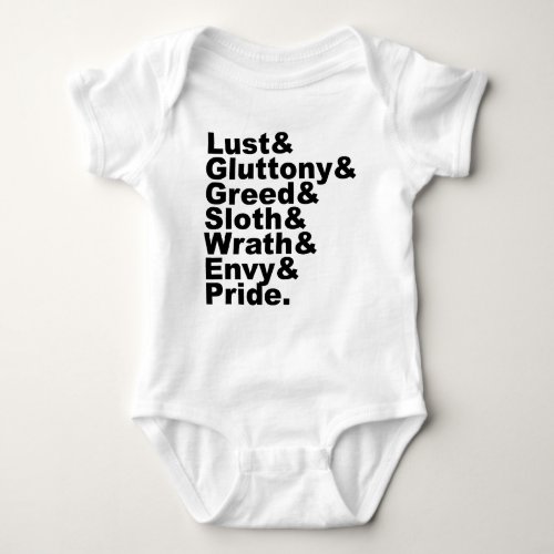 The Seven Deadly Sins As Made Popular By The Bible Baby Bodysuit
