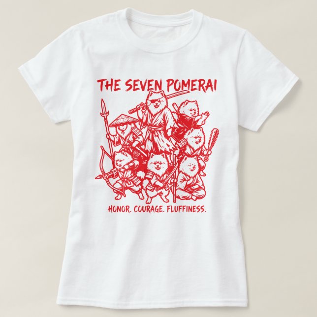 The Seven Pomerai - Pomeranian Samurai Parody T-Shirt (Design Front)