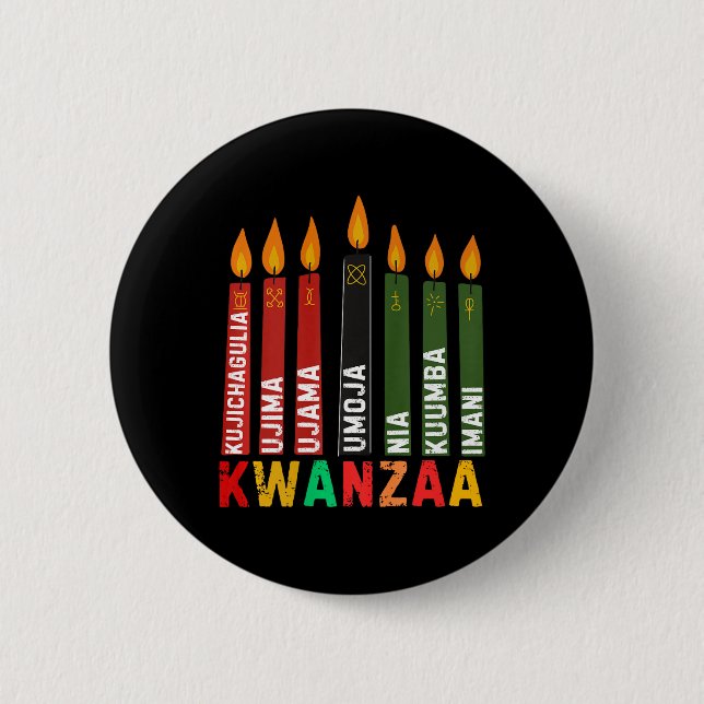 The Seven Principles Of Kwanzaa Kinara Happy Kwanz Button (Front)