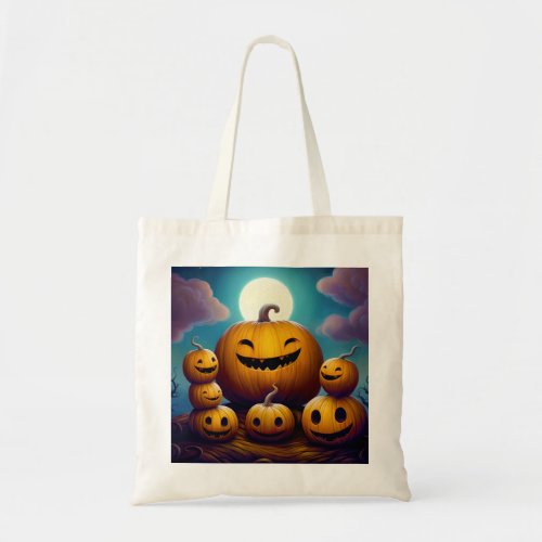 The seven pumpkins laugh on Halloween night Tote Bag