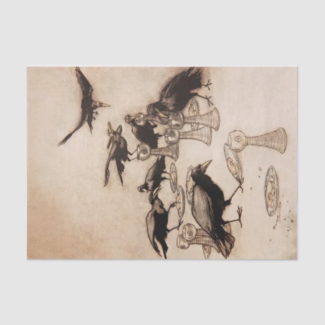 “The Seven Ravens” Watercolor by Arthur Rackham Tissue Paper (Front)