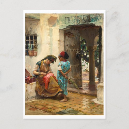 The Sewing Lesson by Frederick Bridgman Postcard