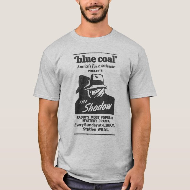 The Shadow Blue Coal Vintage Radio Show Ad T-Shirt (Front)
