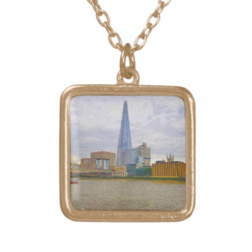 The Shard Thames River London England Gold Plated Necklace