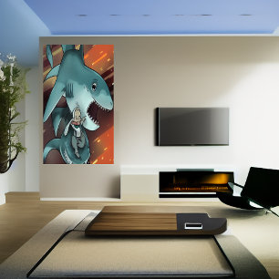 The shark and the man AI Art Poster