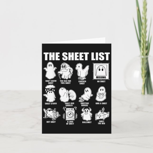 The Sheet List Funny Ghost Puns Halloween Costumes Card (Front)