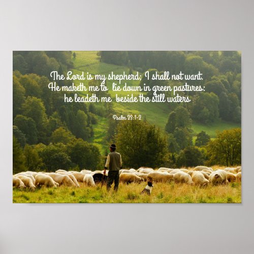 The Shepherd and His Sheep Psalm 23 Poster