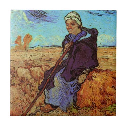 The Shepherdess after Millet by Vincent van Gogh Ceramic Tile