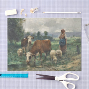 The Shepherdess with Her Flock by Julien Dupre Tissue Paper