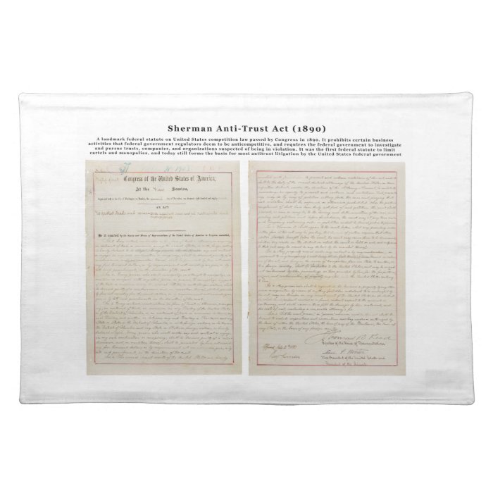 The Sherman Antitrust Act July 2 1890 Placemats