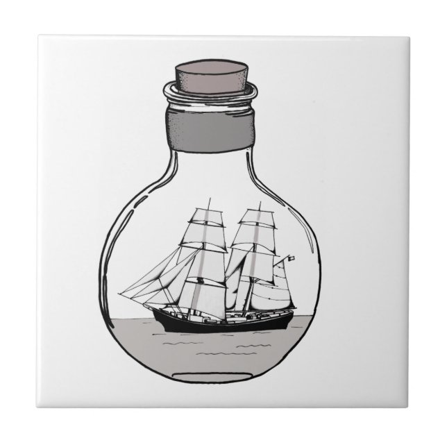 The ship in the glass bulb ceramic tile (Front)