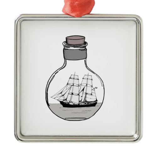 The ship in the glass bulb metal ornament