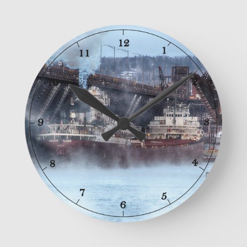 The Ship Philip R Clarke on Lake Superior Round Clock