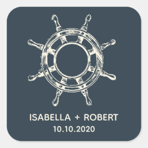 The Ship's wheel Wedding Monogram Square Sticker