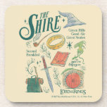 THE SHIRE™ Watercolor Collage Graphic Beverage Coaster<br><div class="desc">Celebrate the simple comforts and grand adventures of The Shire™ with this charming Lord of the Rings™ collage design. Featuring a delightful collection of illustrated icons — including the One Ring, a Gandalf's hat and pipe, a well-packed travel rucksack, a trusty sword, a cozy hobbit door, and even a nod...</div>