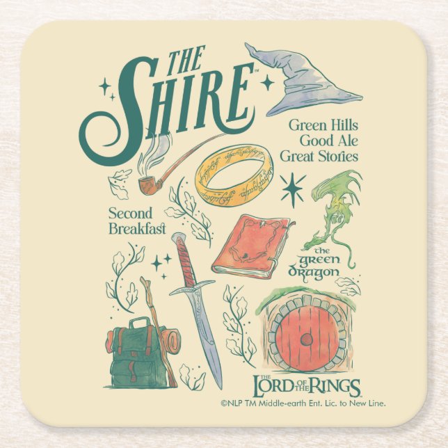 THE SHIRE™ Watercolor Collage Graphic Square Paper Coaster (Front)