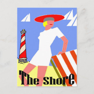 The Shore, Gal at Lighthouse Postcard