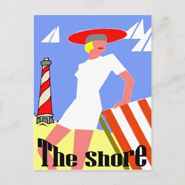 The Shore, Gal at Lighthouse Postcard (Front)