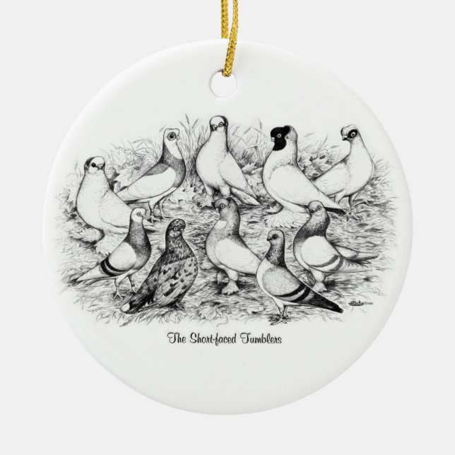 The Short-faced Tumbler Pigeons Ceramic Ornament (Front)