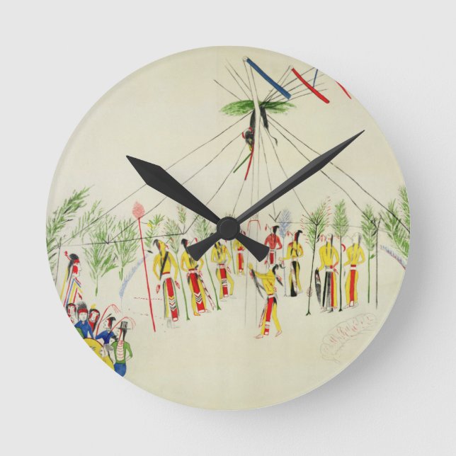 The Shoshone Sun Dance (pigment on muslin) Round Clock (Front)
