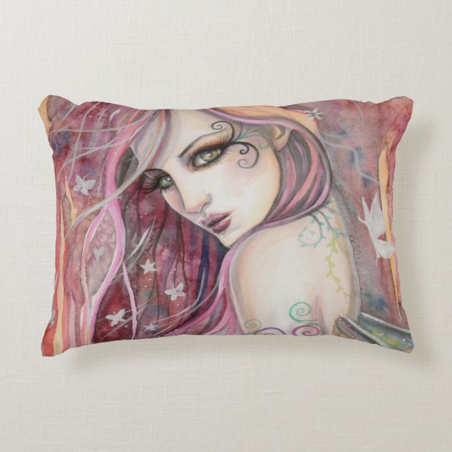 The Shy Flirt Fairy Modern Fantasy Art Accent Pillow (Front)