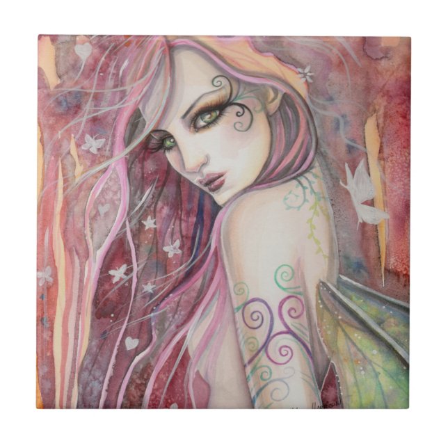 The Shy Flirt Modern Fairy Fantasy Art Ceramic Tile (Front)