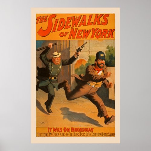 The Sidewalks of New York Broadway Vintage Poster