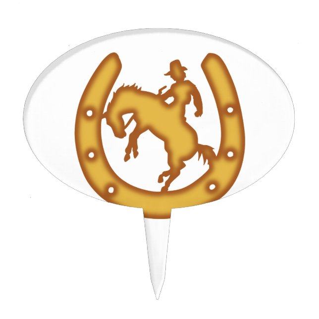 The sign with a cowboy and horseshoes cake topper (Front)