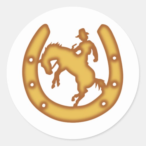 The sign with a cowboy and horseshoes classic round sticker