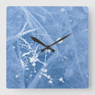 The Silent Bloom: Intricate Hoarfrost Crystals and Square Wall Clock
