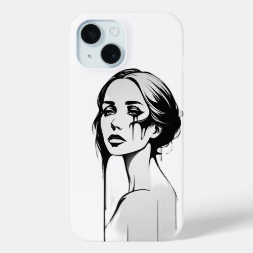 the silhouette of a woman shedding black tears iPhone 15 case