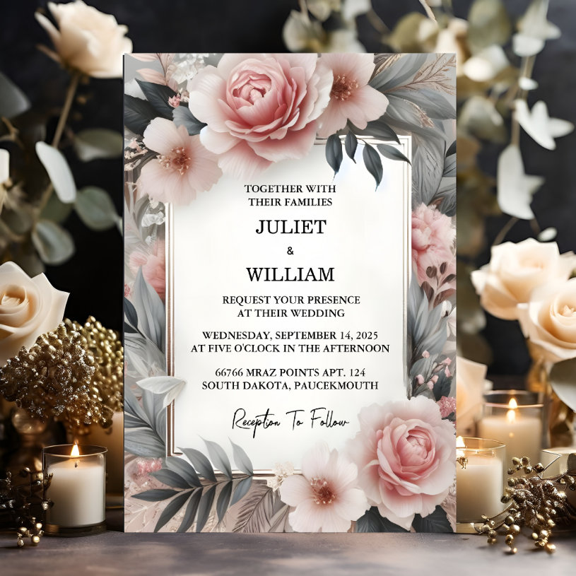 The Silk Pink Boho Peony Garden Dusty Rose                    Wedding Invitation