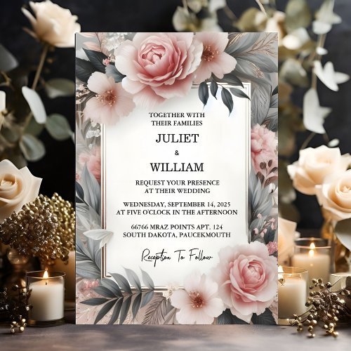The Silk Pink Boho Peony Garden Dusty Rose Wedding Invitation