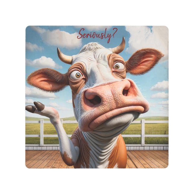 The Silly Cow - "Seriously?" Funny Quote Design Metal Print (Front)
