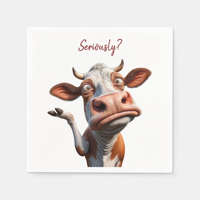 The Silly Cow - "Seriously?" Funny Quote Design Napkins (Front)