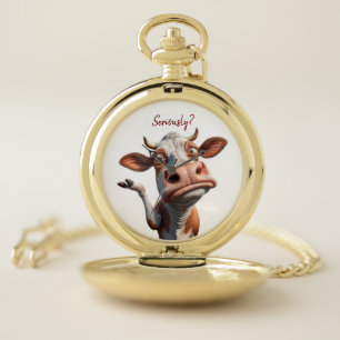 The Silly Cow - "Seriously?" Funny Quote Design Pocket Watch