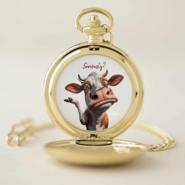 The Silly Cow - "Seriously?" Funny Quote Design Pocket Watch (Inside)