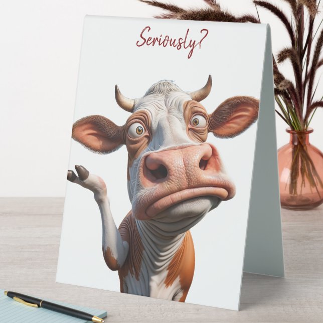 The Silly Cow - "Seriously?" Funny Quote Design Table Tent (In SItu (Table))