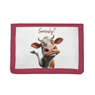 The Silly Cow - "Seriously?" Funny Quote Design Tri-fold Wallet