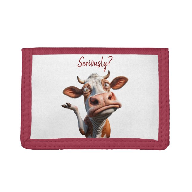 The Silly Cow - "Seriously?" Funny Quote Design Tri-fold Wallet (Front)