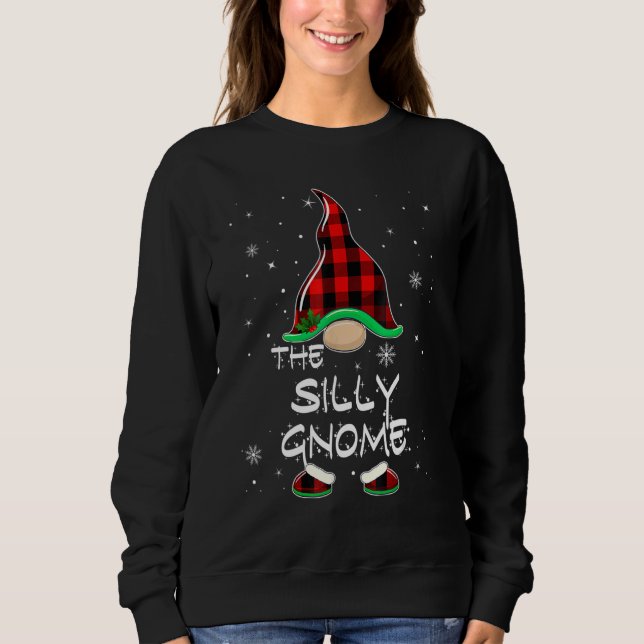 The Silly Gnome Red Buffalo Plaid Christmas Pajama Sweatshirt (Front)
