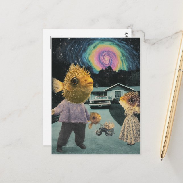 The Silly Surreal Fish Family Postcard (Front/Back In Situ)