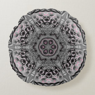 The Silver Fractal Garden Round Pillow