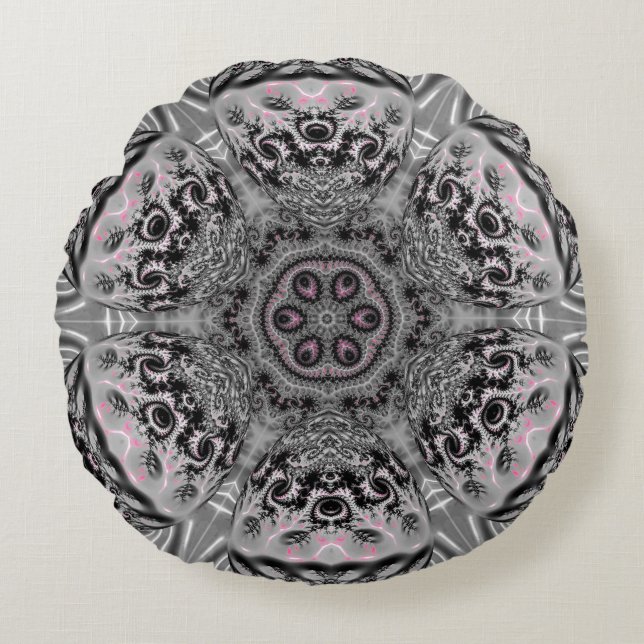 The Silver Fractal Garden Round Pillow (Front)