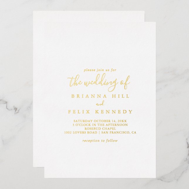 The Simple Minimalist Wedding of Foil Invitation (Front/Back)