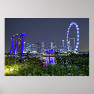 The Singapore Skyline by Night Poster