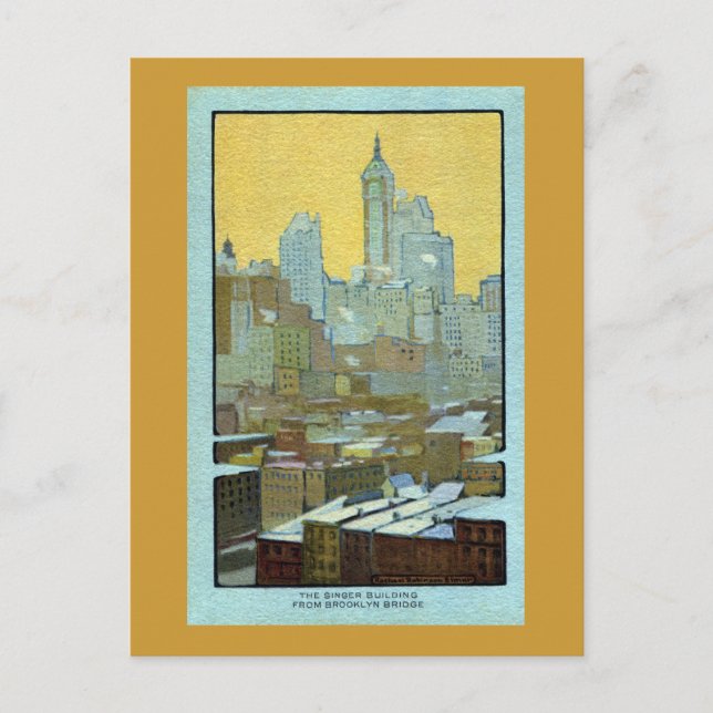 The Singer Building From Brooklyn Bridge Postcard (Front)