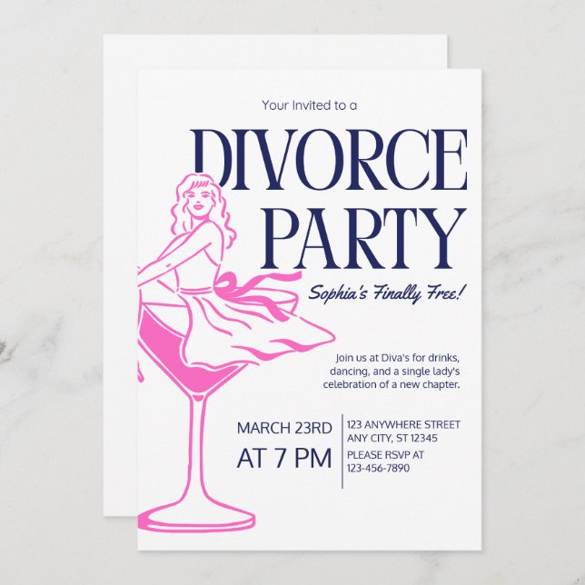 The Single Lady in a Martini Glass Divorce Party Invitation (Front/Back)
