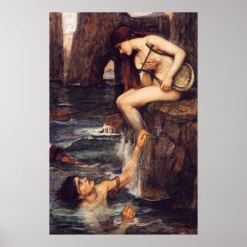 The Siren by John William Waterhouse _ circa 1900 Poster