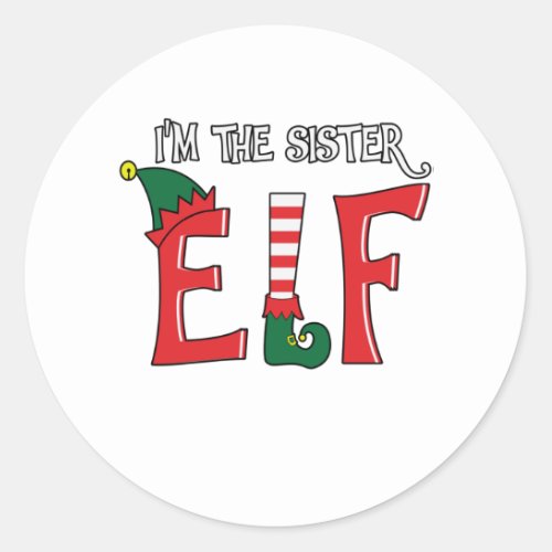 The Sister Elf Family Matching Christmas Pajamas Classic Round Sticker